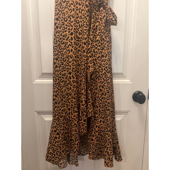 Leopard Print Women’s Sleeveless V-Neck‎ Tie Waist Wrap Maxi Dress Size XL Brown - Picture 4 of 5